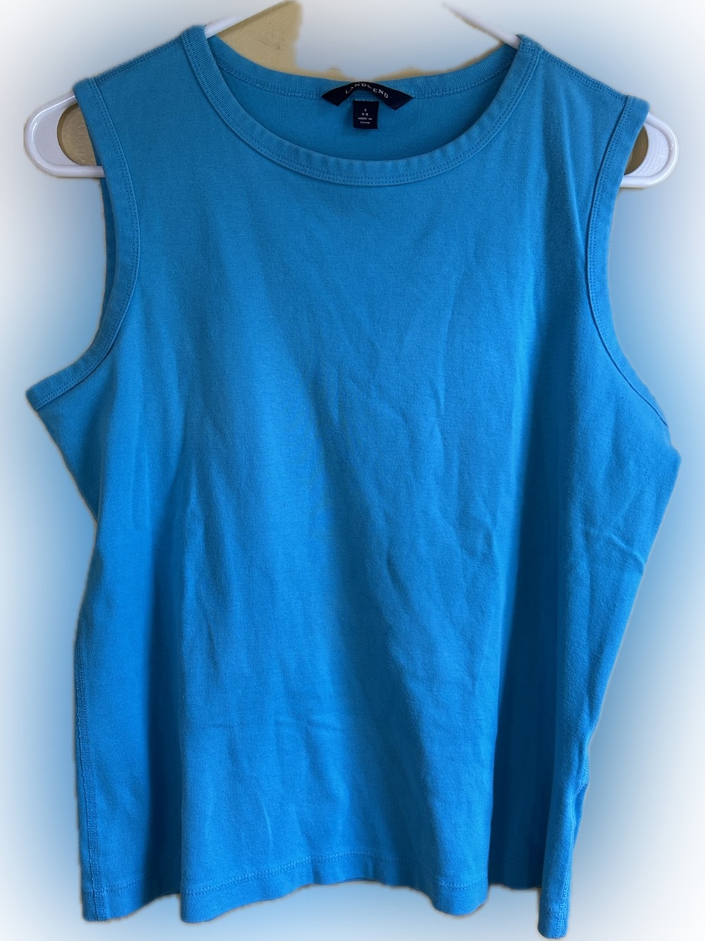 Lands End Sleeveless Crewneck Tank Top - Bright Turquoise Size Small
